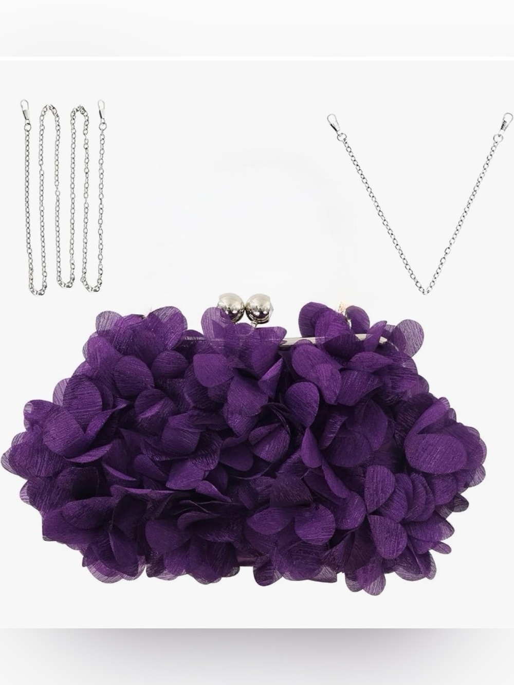 Elegant Purple Floral Appliqué Evening Clutch with Chain Handle - Picture 8 of 13